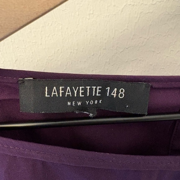 Lafayette 148 New York Elaina Tie Sleeve Blouse Purple Cotton Stretch XL - Picture 4 of 9